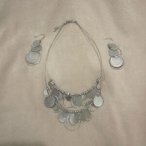 Silver mirror necklace/earrings set